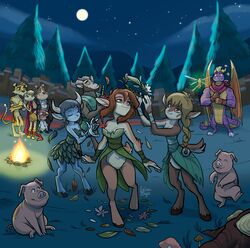  2023 activision antennae_(anatomy) anthro arthropod balloonist_spyro bear bianca_(spyro) bovid breasts campfire casual_nudity celebration cheetah cleavage clothed clothing dancing deer detailed_background digital_media_(artwork) domestic_pig dragon dragonfly elora european_mythology faun faun_(spyro) felid feline female flower flower_crown group hi_res hooves horn hunter_(spyro) insects krista_(spyro) lagomorph leaf leaf_clothing leaf_dress leporid male mammal membrane_(anatomy) membranous_wings moneybags_(spyro) moon mythological_creature mythological_scalie mythology night nude outside plant purple_body rabbit satyr satyress scalie selinaeagle sparx spots spyro spyro_reignited_trilogy spyro_the_dragon suid suina sus_(pig) tail trio_focus ursine western_dragon wings 