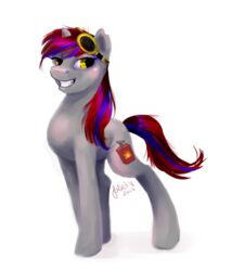 2012 alpha_channel amber_eyes blue_hair cutie_mark enigmatia equid equine eyewear female feral goggles grey_body grin hair hasbro horn long_hair mammal multicolored_hair my_little_pony mythological_creature mythological_equine mythology quadruped red_hair short_hair simple_background smile solo tail terrafirma transparent_background two_tone_hair unicorn