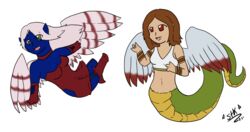 angel angel_humanoid apode breasts chibi draconcopode duo elf feathered_wings feathers female humanoid iona_itova lamia legless reptile scalie serpente_itova serpentine snake split_form unknown_artist winged_humanoid wings