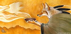 2004 ambiguous_gender anthro canid canine canis coyote feathers kyoht_luterman mammal solo