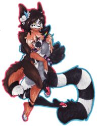 alpha_channel alternative_fashion anthro canid canine coontail_hair duo female female/female fox lemur mammal outline primate rainbow ring-tailed_lemur scene_(fashion) scene_haircut simple_background strepsirrhine stripes tail traditional_media_(artwork) transparent_background uriko44 wings