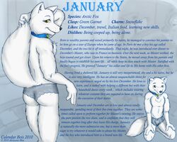 2010 5:4 aloisyous_blue anthro arctic_fox ass biped blush calendar calendar_bois canid canine chest_tuft clothed clothing collar crossdressing english_text femboy fox fur harem_boy kneeling lace looking_at_viewer looking_back love male mammal master multiple_poses panties pose raised_tail rear_view seductive simple_background slave smile solo standing story submissive tag_(disambiguation) tail text topless true_fox tuft underwear wall_of_text