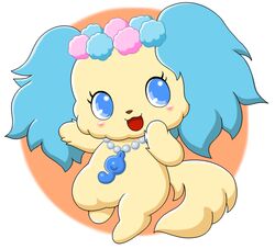 anthro bird_dog blue_eyes blush canid canine canis cavalier_king_charles_spaniel domestic_dog female floppy_ears g_clef hunting_dog jewelpet jewelry jp-diamond looking_away lop_ears mammal necklace open_mouth sanrio sapphie_(jewelpet) sega sega_fave smile solo spaniel tail toy_dog