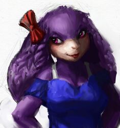 absurd_res cave_story chaco_(cave_story) female fur hi_res lagomorph mammal mimiga pornbrigade purple_body purple_eyes purple_fur ribbons solo