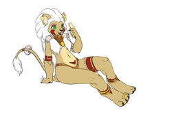 ankle_markings anklet anthro arm_markings armlet arthropod braided_hair butterfly claws clothed clothed_anthro clothed_female clothing digit_ring digital_media_(artwork) djandora djeneba duo ear_piercing ear_ring eyebrows eyelashes facial_markings feet felid female female_anthro fur green_eyes hair head_markings insects jewelry kemono kneeling leg_markings lepidopteran lion long_hair magic magic_user mammal markings navel pantherine piercing ring ring_piercing skimpy smile solo_focus tail tail_markings tan_body tan_fur thigh_markings toe_ring toes tribal white_hair wide_hips winstar