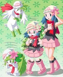 2009 accessory back_plant back_shrub basic_sequence blue_hair blush bottomwear clothing dawn_(pokemon) edmol elemental_creature female feral flora_fauna floral floral_background floral_pattern flower flower_(anatomy) flower_accessory flower_hair_accessory flower_in_hair generation_4_pokemon green_eyes hair hair_accessory hat head_flower headgear headwear human human_to_feral land_forme_shaymin legendary_pokemon linear_sequence mammal motion_lines motion_outline nintendo open_mouth pattern_background plant plant_transformation pokemon pokemon_(species) pokemon_trainer scarf sequence shaymin shrinking simple_background sitting size_transformation skirt sky_forme_shaymin smooth_motion_outline solo species_transformation surprise three_frame_image three_frame_sequence transformation transformation_sequence