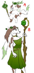 2011 anthro biped bone breasts brown_eyes canid canine canis chris_chan clothing digitigrade domestic_dog female gabmonteiro9389 jewelry mammal multicolored_body navel necklace patti_(chris_chan) patti_chandler shamrock solo standing