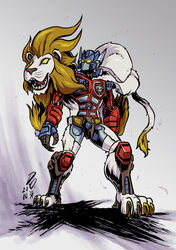 2010 beast_wars_ii claws felid fur hasbro lio_convoy lion machine male mammal mane maximal maximal_insignia pantherine robot solo takara_tomy transformers transformers:_beast_wars weremole_(artist) white_body white_fur yellow_eyes