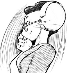 0r0ch1 anthro asian_clothing big_ears black_and_white black_hair black_nose bust_portrait chonmage clothing digital_drawing_(artwork) digital_media_(artwork) dipodomyine east_asian_clothing eyewear gang_xi_siyu glasses hair heteromyid japanese_clothing kangaroo_rat kimono male mammal monochrome portrait pose rodent side_view silk simple_background siyu solo white_background