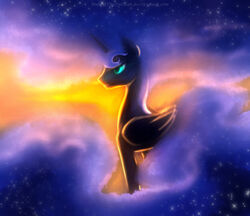 alicorn blue_body blue_feathers blue_hair discordthetrollest equid equine ethereal_hair feathered_wings feathers female feral friendship_is_magic hair hasbro horn long_hair mammal my_little_pony mythological_creature mythological_equine mythology nebula_hair princess_luna_(mlp) solo sun sunset wings