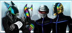 anthro armor autograph backwards canid canine character_signature daft_punk disc_jockey el_wire ellipsis felid group guy-manuel_de_homem-christo headgear helmet human led lights machine male mammal paper pen question_mark robot scarlingragdoll666 sterling thomas_bangalter tk-1307