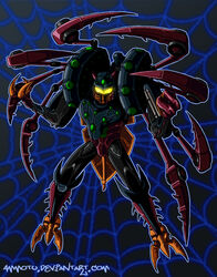 ammotu arachnid arthropod claws hasbro humanoid machine male multi_arm multi_limb predacon robot robot_humanoid solo spider spider_web takara_tomy tarantulas transformers transformers:_beast_wars yellow_eyes