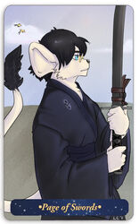 5:8 anthro asian_clothing avian big_ears bird black_hair black_nose blue_eyes card card_template clothed clothing digital_media_(artwork) dipodomyine east_asian_clothing eyewear fortune_telling fully_clothed gang_xi_siyu glasses hair half-length_portrait heteromyid japanese_clothing kangaroo_rat katana limecustard male mammal melee_weapon minor_arcana page_(servant) page_of_swords_(tarot) portrait pose rodent side_view silk siyu solo sword swords_(tarot) tail tail_tuft tarot tarot_card tuft weapon yukata