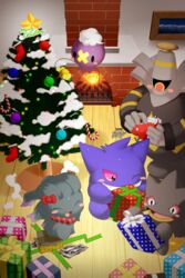 2:3 absurd_res ambiguous_gender banette blush christmas christmas_star christmas_tree christmas_tree_topper darkrobin delibird drifloon dusknoir evergreen_tree fireplace generation_1_pokemon generation_2_pokemon generation_3_pokemon generation_4_pokemon gengar gift group hi_res holidays inside misdreavus nintendo pine_tree plant plushie pokemon pokemon_(species) spirit tree