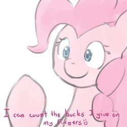 1:1 blue_eyes dialogue earth_pony english_text equid equine female feral friendship_is_magic hasbro horse mammal my_little_pony pinkie_pie_(mlp) pony simple_background smile solo source_request speccysy text white_background