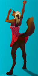 2012 anthro ass biped blonde_hair blue_background bottomwear boy_shorts breasts brown_body brown_fur brown_tail canid canine canis claws closed_eyes clothed clothing clothing_lift digital_media_(artwork) dirtybird domestic_dog dress dress_lift fangs female fully_clothed fur german_shepherd gown hair herding_dog lace lisa_(lisa87) mammal nightgown open_mouth panties panty_shot pastoral_dog raised_tail rear_view red_bottomwear red_clothing red_topwear simple_background solo standing stretching tail tail_under_skirt tail_upskirt teeth tongue topwear underwear upskirt yawn