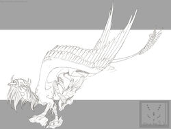 2012 claws dragon feathered_dragon feathered_scalie feathered_wings feathers female feral hexapodal hi_res horn long_mane multi_leg multi_limb myfi mythological_creature mythological_scalie mythology rock scales scalie simander solo tail wings