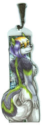 2010 anthro bookmark_design brax canid canine canis cockiestspaniel female green_markings mammal markings nude scan smile solo tail wolf