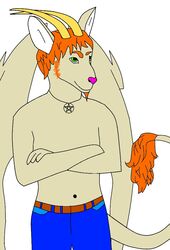 anthro beast327 bottomwear clothed clothing deer denim denim_bottomwear denim_clothing digital_media_(artwork) dragon green_eyes hair half-length_portrait horn hybrid jeans jewelry male mammal mouse murid murine mysticred mythological_creature mythological_scalie mythology necklace occult_symbol pants partially_clothed pentacle pentacle_necklace pentagram portrait raigonetta red_hair rodent scalie solo symbol tail yellow_horn