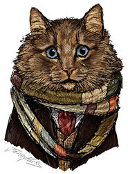 ambiguous_gender black_lips blue_eyes british_broadcasting_corporation brown_body brown_fur clothed clothing digital_media_(artwork) doctor_who domestic_cat felid feline felis feral fluffy fourth_doctor fur half-length_portrait inner_ear_fluff jenny_parks lips long_mouth looking_at_viewer low_res mammal necktie no_sclera pink_nose portrait pupils scarf signature simple_background slit_pupils snout solo the_doctor_(doctor_who) tuft whiskers white_background