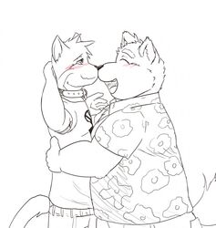 anthro blush canid canine canis dingo duo happydingo hi_res iavan inktail male male/male mammal nose_bump nose_to_nose nuzzling overweight paran0id42 tail