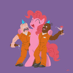 1:1 alcohol beer beverage clothing cocktail crossover docwario earth_pony equid equine female friendship_is_magic group hasbro hat headgear headwear hi_res holding_glass holding_object horse human jean_baptiste_le_ghei laugh male mammal my_little_pony party_hat paul_guaye pinkie_pie_(mlp) pony scar superjail! tail