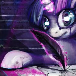 1:1 abstract_art absurd_res buttercup_saiyan cool_colors english_text equid equine feathers female friendship_is_magic fur hair hasbro hi_res horn magic mammal mania multicolored_hair my_little_pony mythological_creature mythological_equine mythology purple_body purple_eyes purple_fur purple_hair solo text twilight_sparkle_(mlp) two_tone_hair unicorn