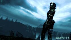 16:9 alien alien_humanoid armor bioware bridge clothing cloud cloudy_(disambiguation) cool_colors detailed_background drakansix777 drsix777 electronic_arts female forest headgear helmet hi_res humanoid mass_effect not_furry outside plant quarian sky solo suit tree wallpaper widescreen wood