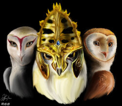 2010 ambiguous_gender armor avian barn_owl beak bird black_background black_beak boron_(gogh) brown_body brown_eyes brown_feathers bust_portrait crown digital_media_(artwork) digital_painting_(artwork) feathers feral gabriellegrotte group guardians_of_ga&#039;hoole headgear headshot_portrait helmet hi_res horned_owl jewelry multicolored_body multicolored_feathers nyra_(gogh) owl pink_beak portrait red_body red_feathers royalty shaded simple_background snowy_owl soren_(gogh) tan_body tan_feathers true_owl two_tone_body two_tone_feathers tyto tytonid white_body white_feathers