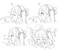  ! ? aris_(blue_archive) blue_archive blush closed_eyes female finger_sucking gagging greyscale long_hair monochrome naltal speech_bubble spoken_question_mark translation_request 