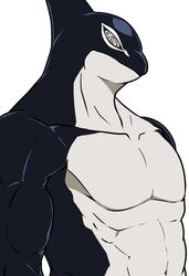  2021 96_gatefield biceps black_body black_skin cetacean digital_drawing_(artwork) digital_media_(artwork) dolphin gang_orca half-length_portrait hi_res male mammal marine muscular muscular_male my_hero_academia nude oceanic_dolphin orca pecs portrait simple_background solo toothed_whale white_background white_body white_skin 