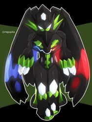  3:4 abstract_background ambiguous_gender anthro biped black_background front_view generation_7_pokemon green_background legendary_pokemon nintendo outline pokemon pokemon_(species) ragujuka simple_background solo standing zygarde zygarde_complete_forme 