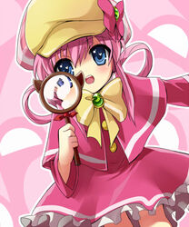  blue_eyes bow deerstalker female hair_rings hat kazuki_sanbi magnifying_glass pink_bow pink_hair sherlock_shellingford solo tantei_opera_milky_holmes 