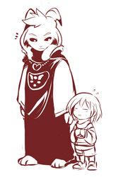  2:3 alternate_universe ambiguous_gender asriel_dreemurr_(god_form) blush boss_monster_(undertale) bovid caprine clothing duo ende frisk_(undertale) hi_res horn human mammal robe undertale undertale_(series) young young_ambiguous young_human 