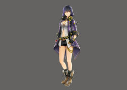  black_hair breasts cleavage female fingerless_gloves gloves god_eater god_eater_resonant_ops large_breasts looking_at_viewer navel necklace official_art purple_hair red_eyes sera_(god_eater) two-tone_hair 