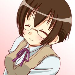  bad_id bad_pixiv_id brown_hair closed_eyes female glasses hinata_mirun ore_no_imouto_ga_konna_ni_kawaii_wake_ga_nai school_uniform short_hair solo tamura_manami 