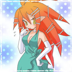  beast_master_(disgaea) disgaea dress elbow_gloves gloves lowres red_hair yellow_eyes 