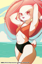  animal_ears bare_legs beach bikini breasts bunny_ears curvy dragon_ball dragon_ball_super female female furry looking_at_viewer maddysaki no_humans red_eyes small_breasts smile sorrel swimsuit universe_9_(dragon_ball) 