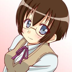  bad_id bad_pixiv_id blue_eyes brown_hair female glasses hinata_mirun ore_no_imouto_ga_konna_ni_kawaii_wake_ga_nai school_uniform short_hair solo tamura_manami 