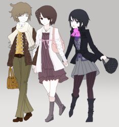  alternate_costume asou_misaki bad_id bad_pixiv_id bag black_eyes black_hair blush boots brown_eyes brown_hair dress fatal_frame fatal_frame_4 jacket minazuki_ruka multiple_girls pants pantyhose scarf short_hair skirt tsukimori_madoka vader_(n.r.t.a.) 