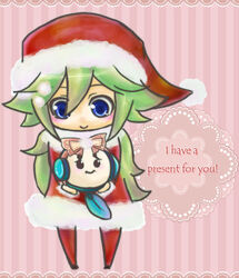  blue_eyes blush bow chibi christmas english female full_body green_hair hat long_hair n_(pokemon) otamaro pixiv_thumbnail pokemon pokemon_(game) pokemon_black_and_white pokemon_bw resized santa_costume smile solo 