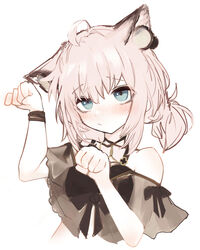  animal_ears arknights bare_shoulders bikini black_bikini blue_eyes brown_hair extra_ears female fox_ears fox_girl hands_up headphones_for_animal_ears official_alternate_costume one-hour_drawing_challenge paw_pose revision runamonet short_hair short_twintails simple_background solo sussurro_(arknights) sussurro_(summer_flower)_(arknights) swimsuit twintails white_background 