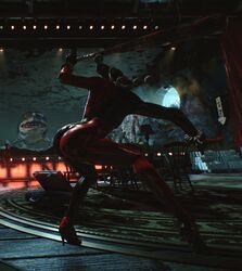  1girls 3d ass baseball_bat batman:_arkham_knight batman_(series) bodysuit dc dc_comics female female_only game_screenshot harley_quinn harley_quinn_(classic) high_heels latex latex_gloves latex_suit screenshot shark solo tight_clothes tight_clothing tight_pants unknown_artist 