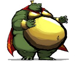  anthro belly big_belly bracelet cape claws clothing comerboy75 crocodilian crown donkey_kong_(series) gem headgear hi_res jewelry k_rool male navel nintendo overweight overweight_anthro overweight_male reptile scalie smile smiling_at_viewer smirk smirking_at_viewer solo standing teeth 