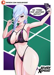  absurdres breasts darkxenssei english_text eyelashes female hair_over_one_eye highres jujutsu_kaisen lingerie mei_mei_(jujutsu_kaisen) nail_polish navel self-upload selfie solo sweatdrop underwear v white_hair 