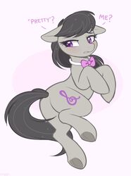  2021 asking_viewer ass blush bow_tie collar cutie_mark dialogue digital_drawing_(artwork) digital_media_(artwork) ears_down earth_pony equid equine eyebrow_through_hair eyebrows eyelashes female feral friendship_is_magic fur g_clef grey_body grey_fur grey_hair grey_tail hair half-closed_eyes hasbro hi_res higglytownhero hooves horse looking_at_viewer looking_back mammal multicolored_body multicolored_fur my_little_pony narrowed_eyes octavia_(mlp) on_model pivoted_ears pony purple_eyes quadruped question rear_view simple_background solo tail talking_to_viewer three-quarter_view translucent translucent_hair two_tone_body two_tone_fur underhoof 