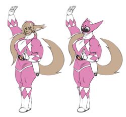 2014 absurd_res alpha_channel anthro basitin clothed clothing cosplay female green_eyes hi_res jmadoc king_adelaide mammal muscular muscular_anthro muscular_female power_coin power_morpher power_rangers simple_background solo transparent_background twokinds