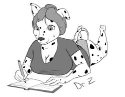 ass big_breasts big_butt breasts canid canine canis dalmatian domestic_dog dr_zombie female june_(disambiguation) lying mammal monochrome slightly_chubby solo writing_text