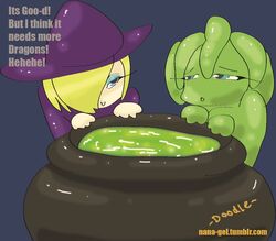 cauldron cosplay duo female goo_creature magic_user nana_gel not_furry slime text witch