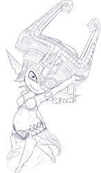 belly belly_dancer fangs female hi_res humanoid looking_at_viewer mcsadat midna monochrome nintendo not_furry pregnant solo teeth the_legend_of_zelda twili twilight_princess